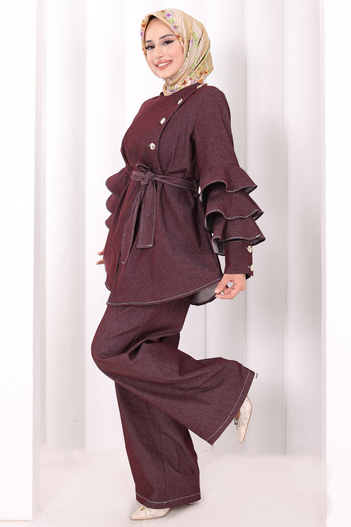 Koldan Fırfır Detay İkili Takım 8025 Bordo - 1