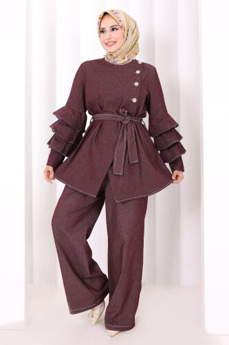 Koldan Fırfır Detay İkili Takım 8025 Bordo - 2