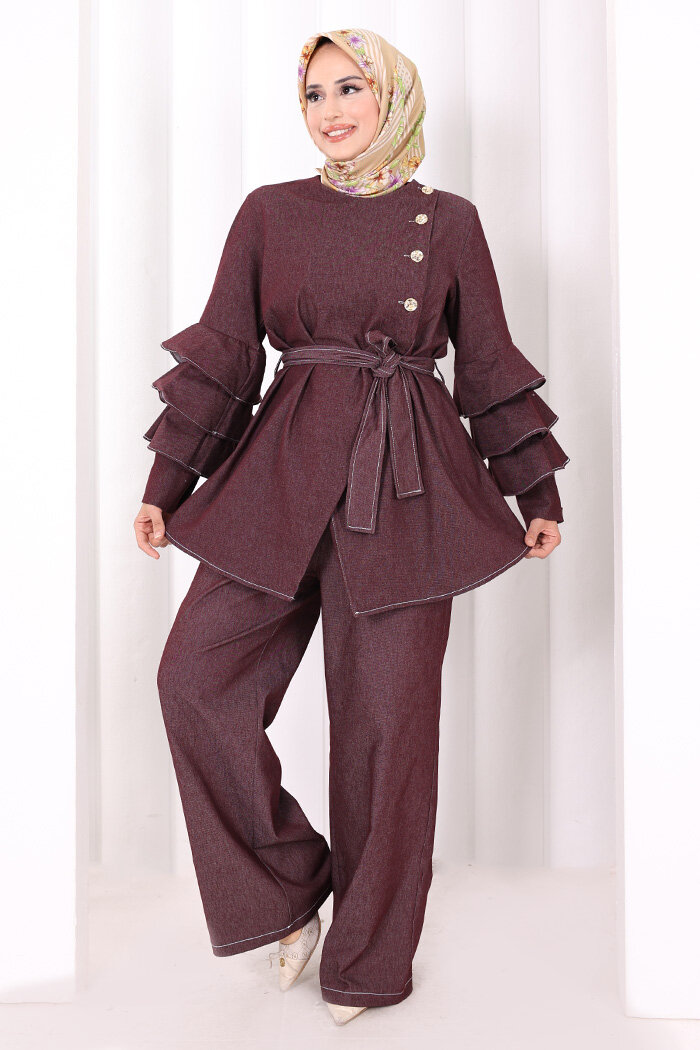 Koldan Fırfır Detay İkili Takım 8025 Bordo - 2