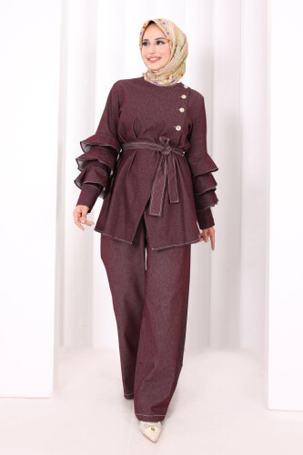 Koldan Fırfır Detay İkili Takım 8025 Bordo - 3