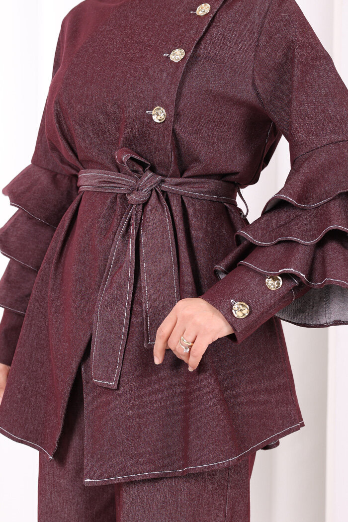 Koldan Fırfır Detay İkili Takım 8025 Bordo - 6