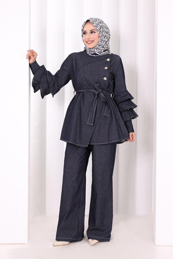 Koldan Fırfır Detay İkili Takım 8025 Lacivert - 1