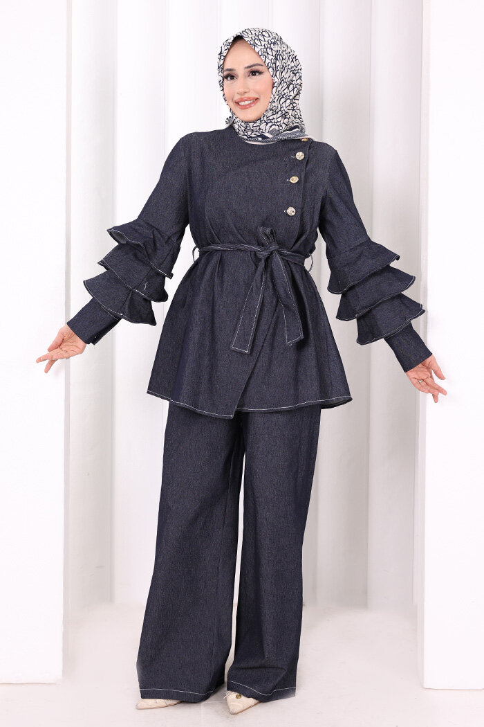 Koldan Fırfır Detay İkili Takım 8025 Lacivert - 2