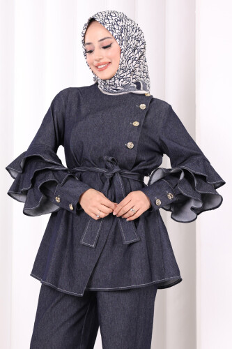 Koldan Fırfır Detay İkili Takım 8025 Lacivert - 5
