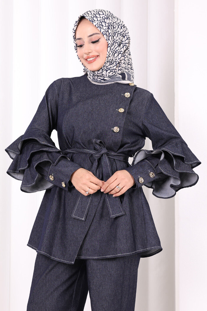 Koldan Fırfır Detay İkili Takım 8025 Lacivert - 5