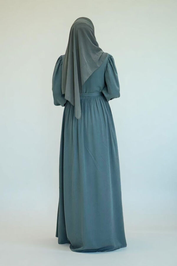 Kolları Lastikli Önü Düğme Detaylı Elbise 6040 Mint - 2