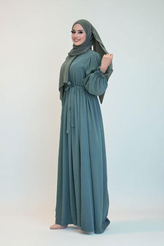 Kolları Lastikli Önü Düğme Detaylı Elbise 6040 Mint - 3