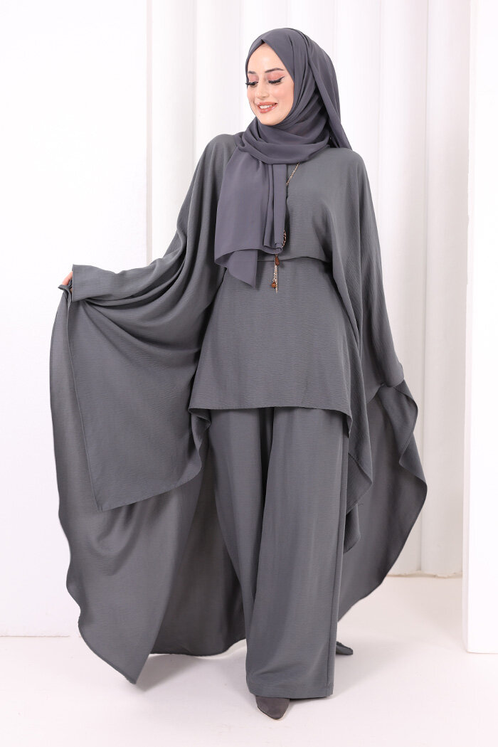 Kolyeli Tunik Pantolon Takım 8026 Antrasit - 4