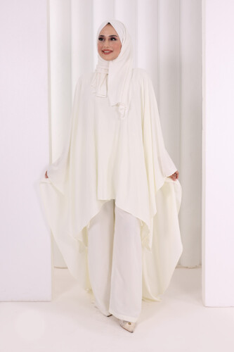 Kolyeli Tunik Pantolon Takım 8026 Ekru