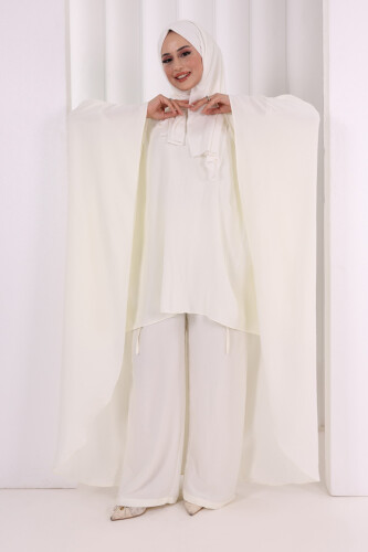 Kolyeli Tunik Pantolon Takım 8026 Ekru - 2