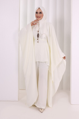 Kolyeli Tunik Pantolon Takım 8026 Ekru - 3