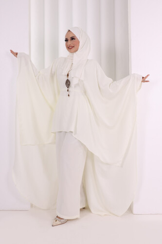 Kolyeli Tunik Pantolon Takım 8026 Ekru - 4