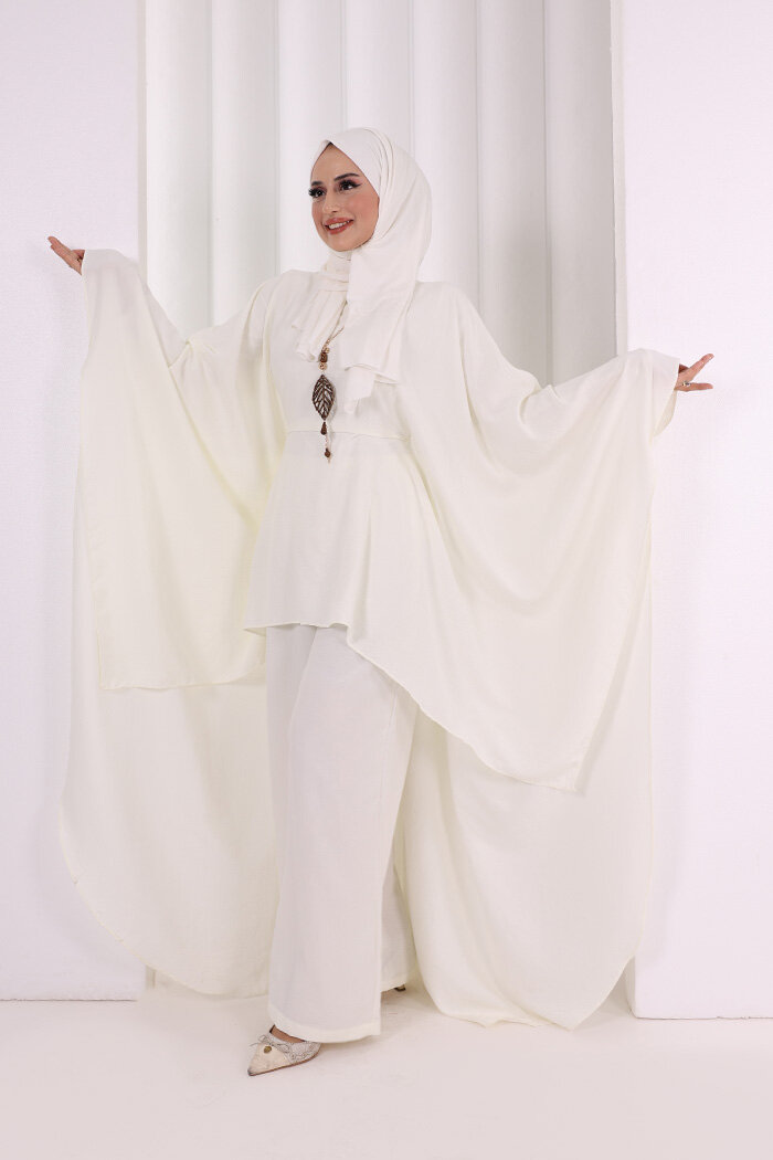 Kolyeli Tunik Pantolon Takım 8026 Ekru - 4