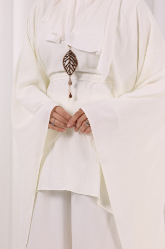 Kolyeli Tunik Pantolon Takım 8026 Ekru - 7
