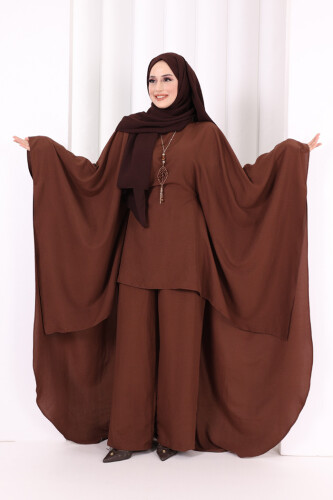Kolyeli Tunik Pantolon Takım 8026 Kahverengi