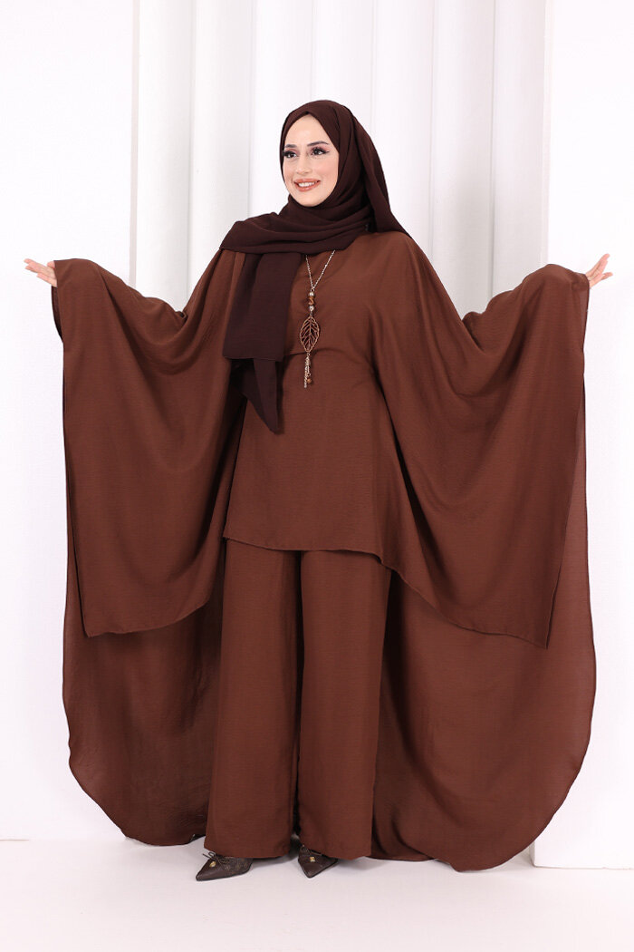 Kolyeli Tunik Pantolon Takım 8026 Kahverengi - 1
