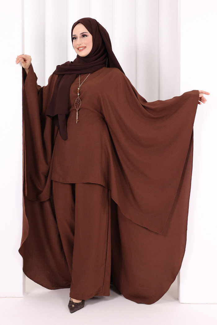 Kolyeli Tunik Pantolon Takım 8026 Kahverengi - 2