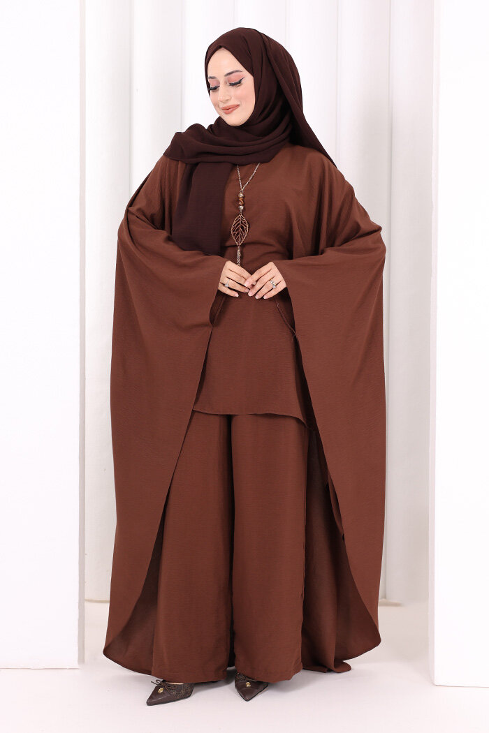 Kolyeli Tunik Pantolon Takım 8026 Kahverengi - 3