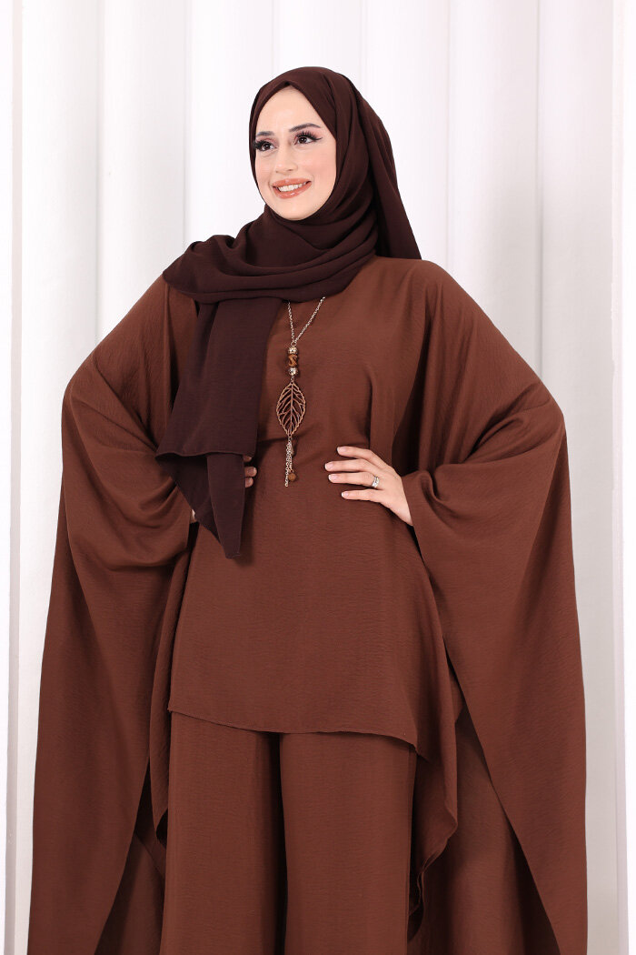 Kolyeli Tunik Pantolon Takım 8026 Kahverengi - 4