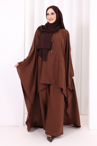Kolyeli Tunik Pantolon Takım 8026 Kahverengi - 6