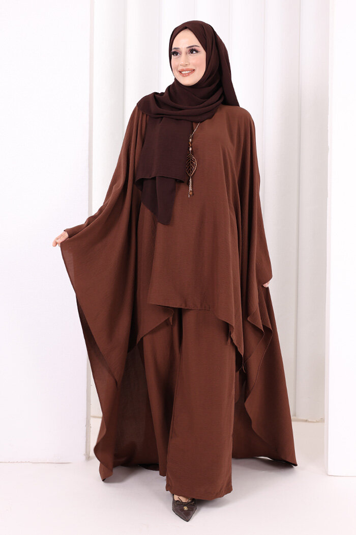 Kolyeli Tunik Pantolon Takım 8026 Kahverengi - 6