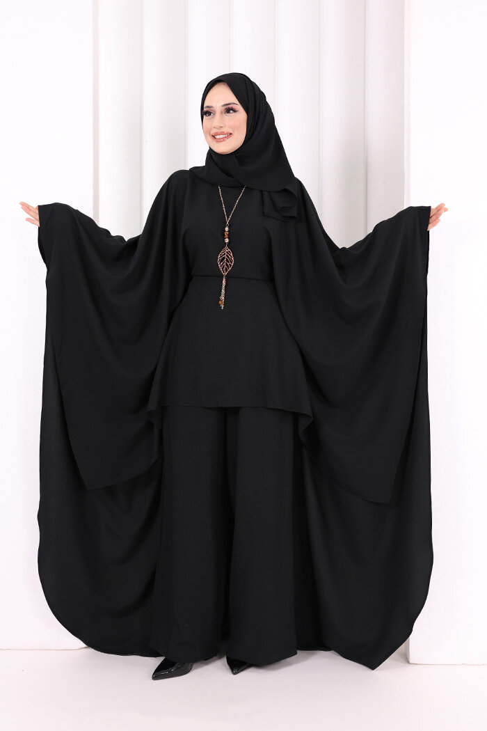 Kolyeli Tunik Pantolon Takım 8026 Siyah - 1