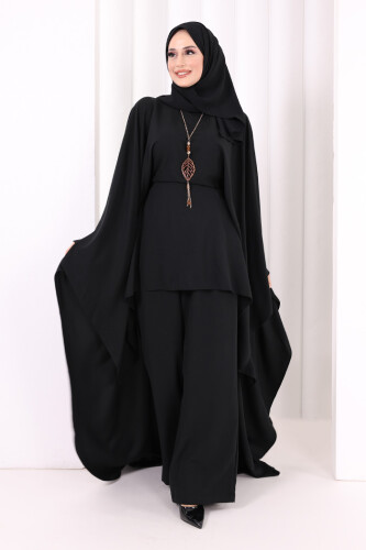 Kolyeli Tunik Pantolon Takım 8026 Siyah - 2