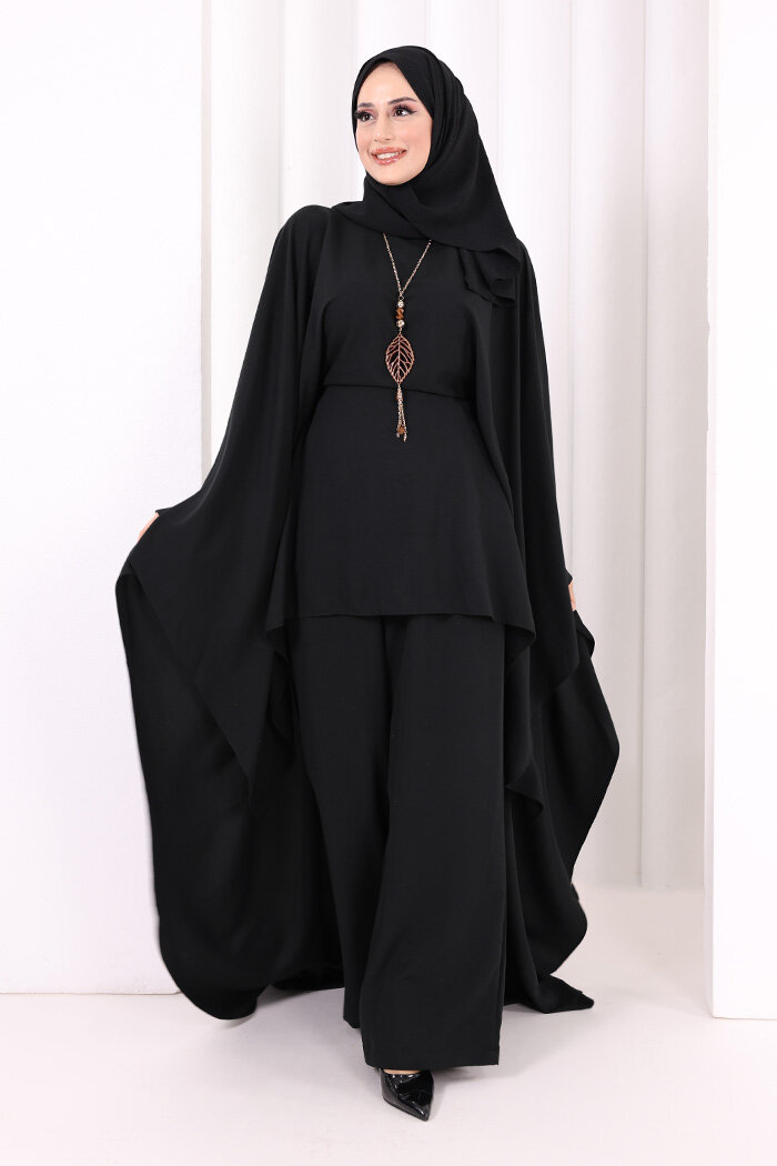 Kolyeli Tunik Pantolon Takım 8026 Siyah - 2
