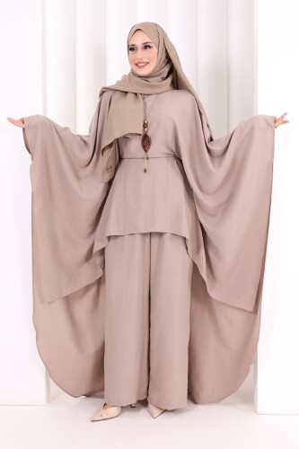 Kolyeli Tunik Pantolon Takım 8026 Vizon