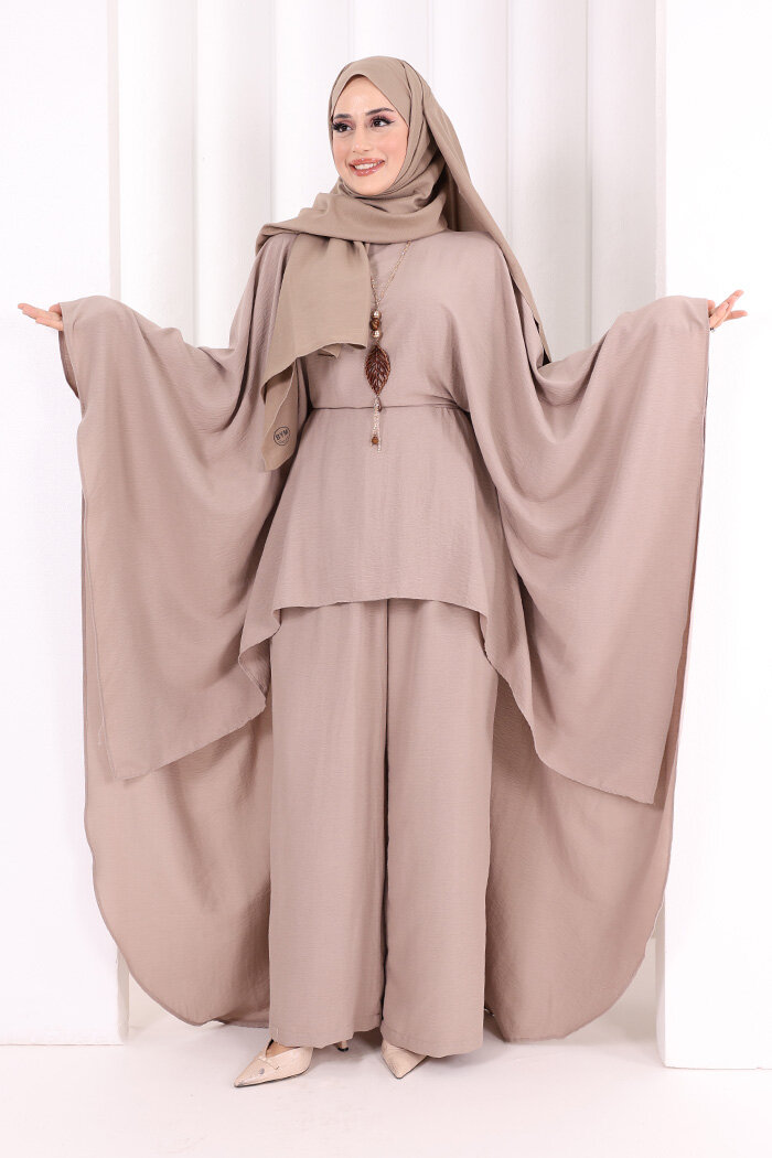 Kolyeli Tunik Pantolon Takım 8026 Vizon - 1