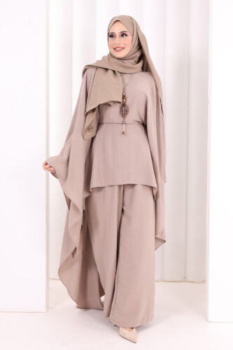 Kolyeli Tunik Pantolon Takım 8026 Vizon - 2