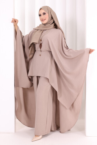 Kolyeli Tunik Pantolon Takım 8026 Vizon - 3