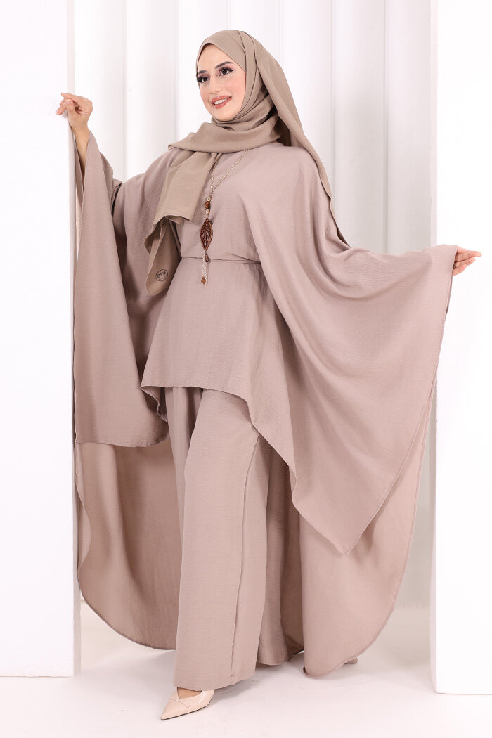 Kolyeli Tunik Pantolon Takım 8026 Vizon - 3