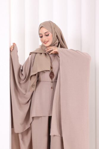 Kolyeli Tunik Pantolon Takım 8026 Vizon - 5