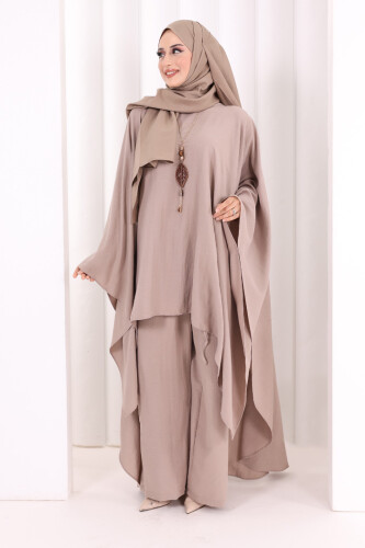 Kolyeli Tunik Pantolon Takım 8026 Vizon - 7