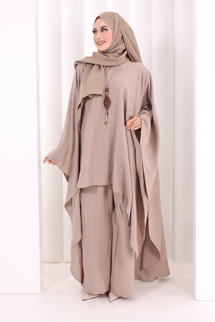 Kolyeli Tunik Pantolon Takım 8026 Vizon - 7