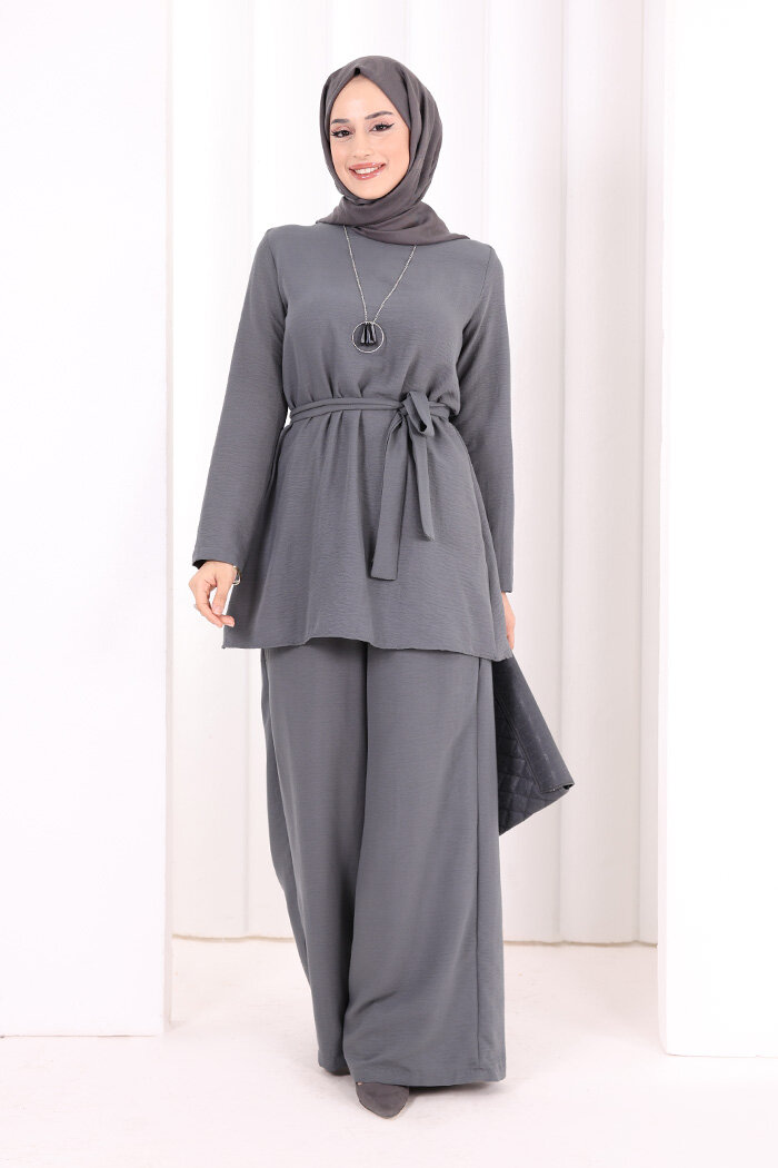 Kolyeli Tunik Pantolon Takım 8027 Antrasit - 1