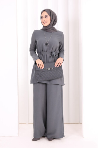 Kolyeli Tunik Pantolon Takım 8027 Antrasit - 2