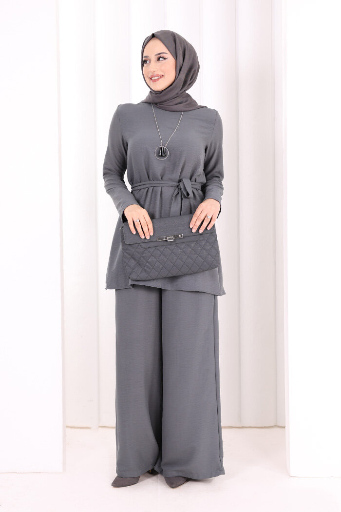 Kolyeli Tunik Pantolon Takım 8027 Antrasit - 2