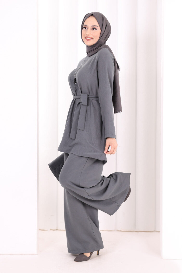 Kolyeli Tunik Pantolon Takım 8027 Antrasit - 3