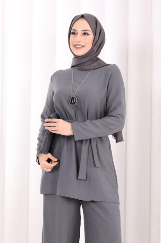 Kolyeli Tunik Pantolon Takım 8027 Antrasit - 5