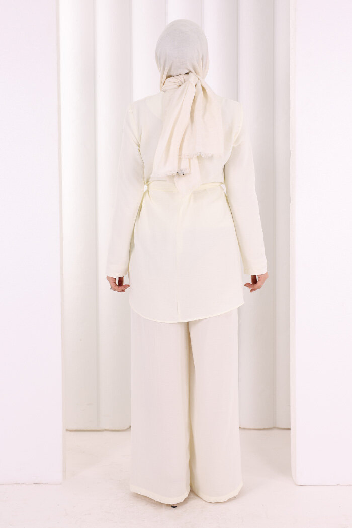 Kolyeli Tunik Pantolon Takım 8027 Ekru - 4