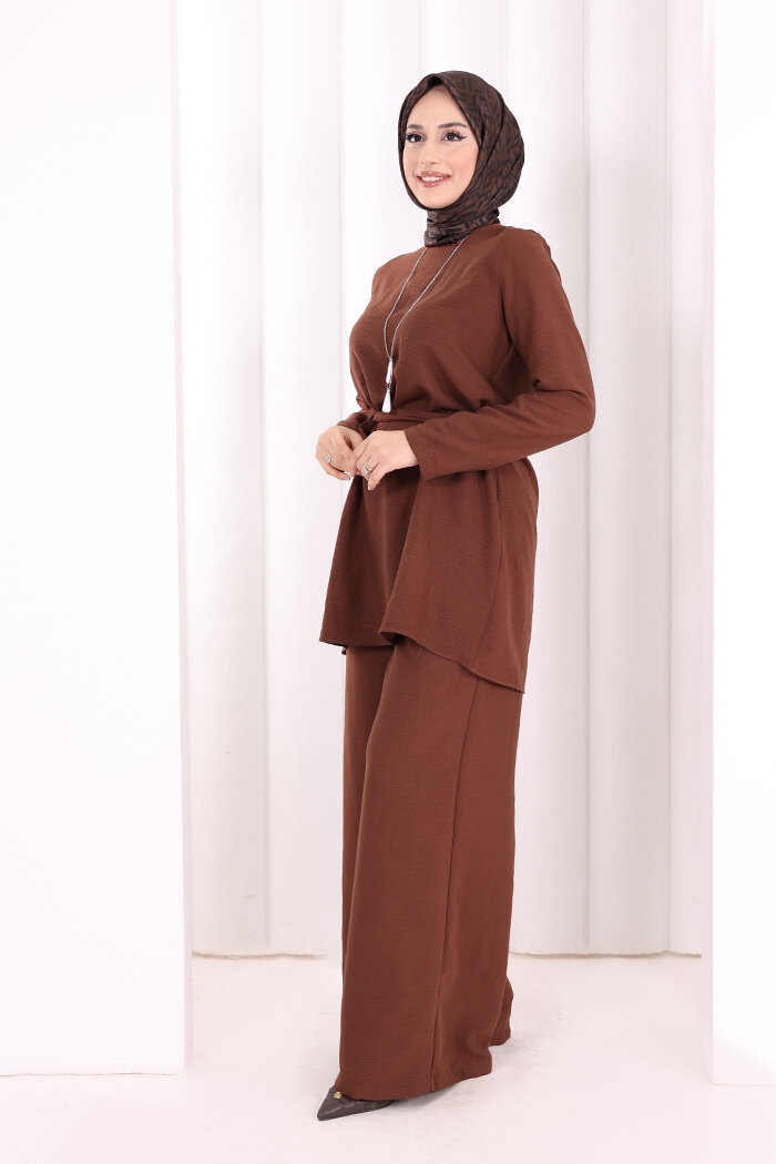 Kolyeli Tunik Pantolon Takım 8027 Kahverengi - 4