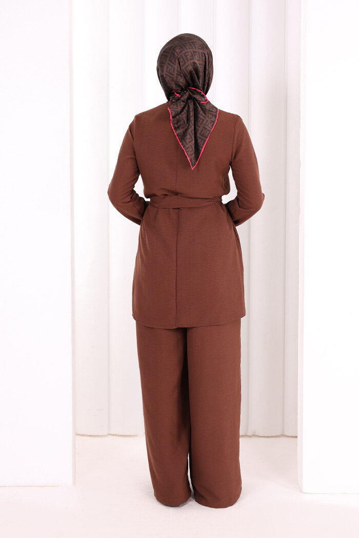 Kolyeli Tunik Pantolon Takım 8027 Kahverengi - 5