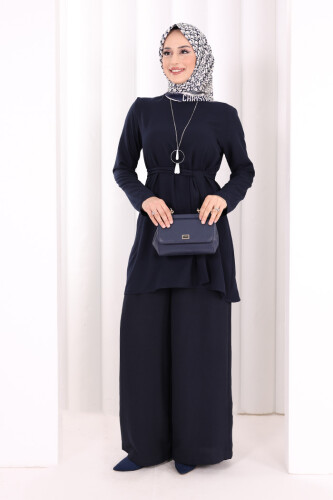 Kolyeli Tunik Pantolon Takım 8027 Lacivert