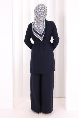 Kolyeli Tunik Pantolon Takım 8027 Lacivert - 4