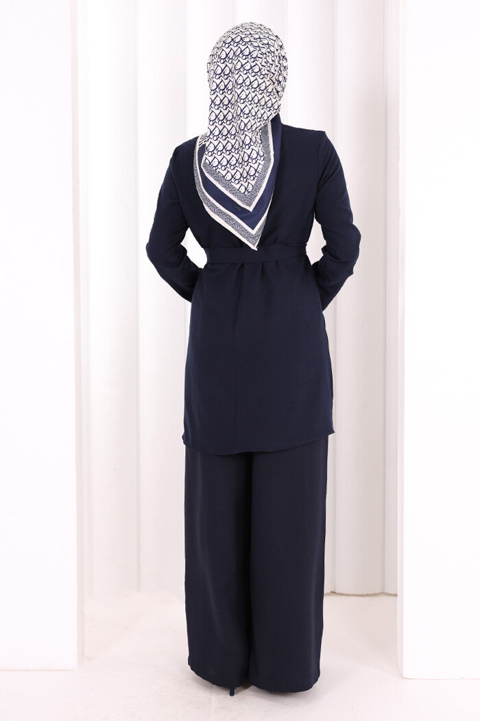 Kolyeli Tunik Pantolon Takım 8027 Lacivert - 4