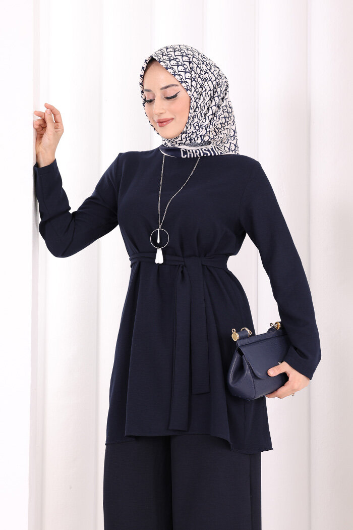 Kolyeli Tunik Pantolon Takım 8027 Lacivert - 5
