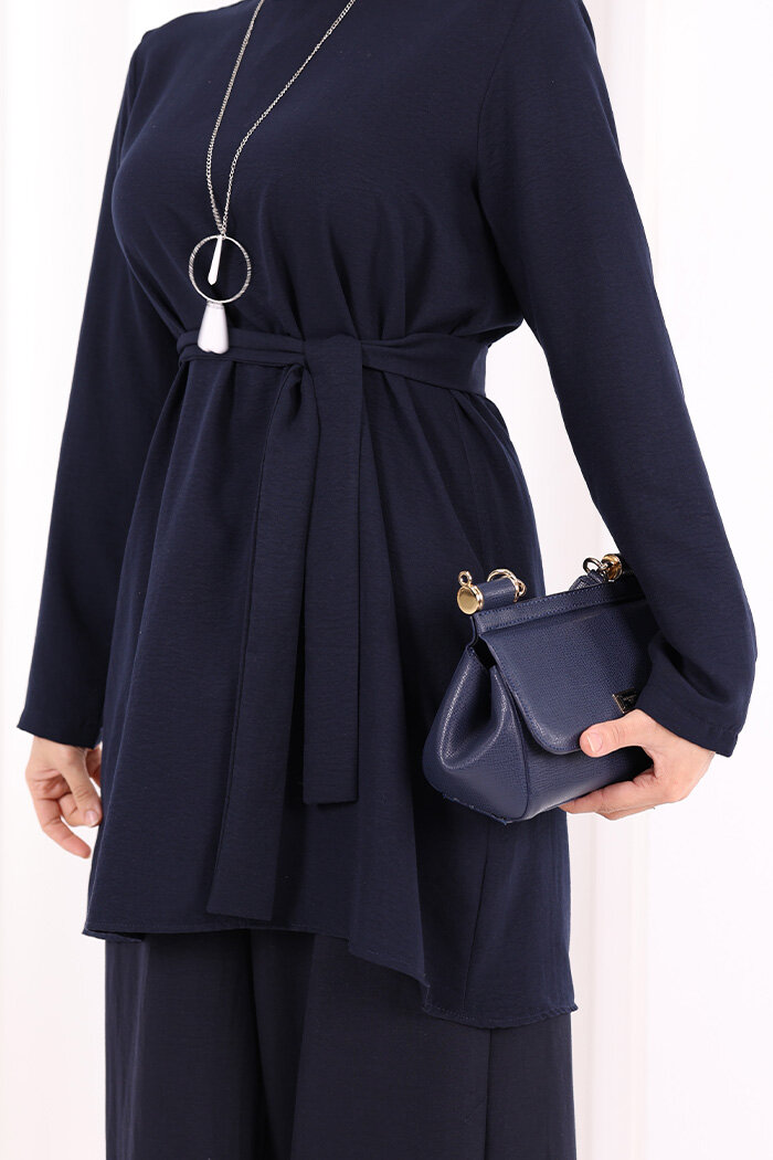 Kolyeli Tunik Pantolon Takım 8027 Lacivert - 6