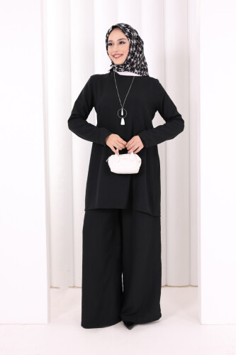 Kolyeli Tunik Pantolon Takım 8027 Siyah